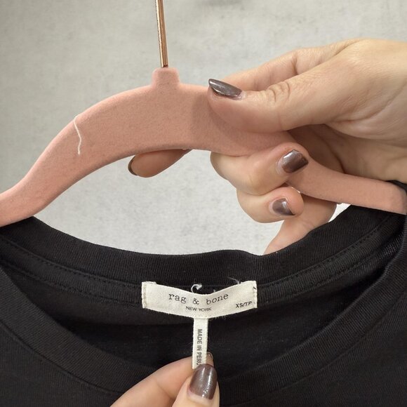 rag & bone Shirt Womens XS Black Tie Front Knot Hem Short Sleeve Crewneck Tee - Picture 2 of 9